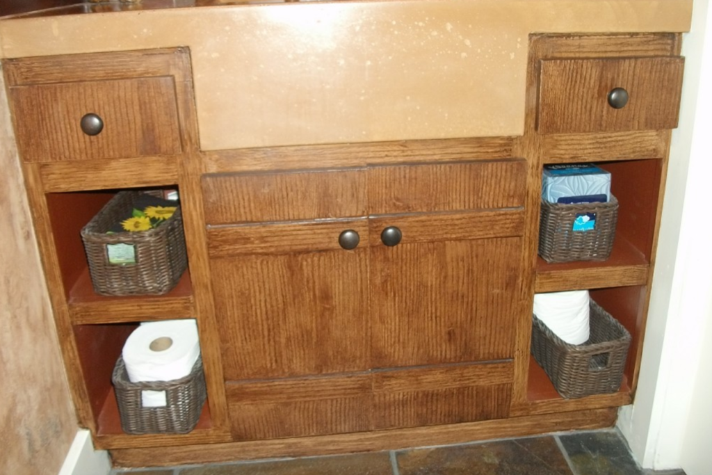 Example of Faux wood grain for painting cabinets for a bathroom