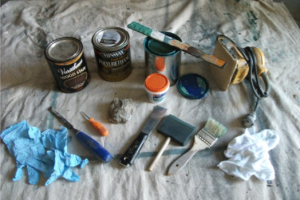 Materials for painting and distressing furniture
