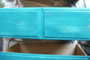 Painting and Distressing furniture drawers before glaze and clear finish