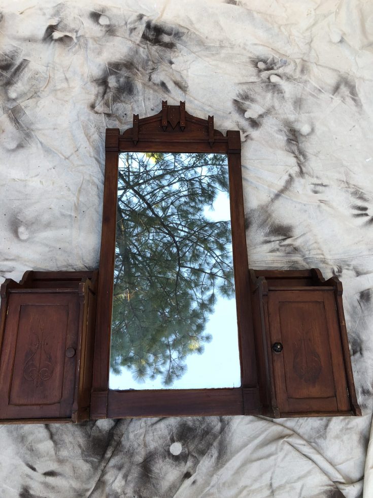 Victorian vanity mirror before I show how to spray paint wood furniture.